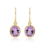 925 Sterling Silver Oval Shaped Gold Plated Natural Amethyst Gemstone Drop Earring