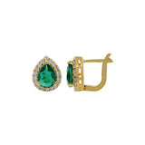 Yellow Gold Plated Pear Emerald Earring And Pendant Set