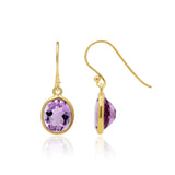 925 Sterling Silver Oval Shaped Gold Plated Natural Amethyst Gemstone Drop Earring