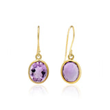 925 Sterling Silver Oval Shaped Gold Plated Natural Amethyst Gemstone Drop Earring
