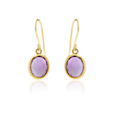 925 Sterling Silver Oval Shaped Gold Plated Natural Amethyst Gemstone Drop Earring