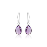 925 Sterling Silver Natural Pear Cut Amethyst Gemstone Drop Earring