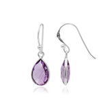 925 Sterling Silver Natural Pear Cut Amethyst Gemstone Drop Earring