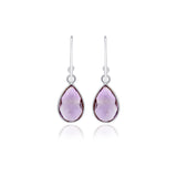925 Sterling Silver Natural Pear Cut Amethyst Gemstone Drop Earring