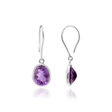 925 Sterling Silver Bezel Set Natural Oval Shaped Amethyst Gemstone Earring Pair