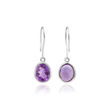 925 Sterling Silver Bezel Set Natural Oval Shaped Amethyst Gemstone Earring Pair