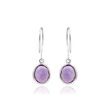 925 Sterling Silver Bezel Set Natural Oval Shaped Amethyst Gemstone Earring Pair
