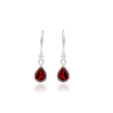 925 Sterling Silver Natural Garnet Pear Cut Gemstone Drop Earring Pair