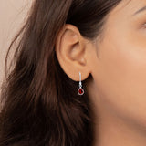 925 Sterling Silver Natural Garnet Pear Cut Gemstone Drop Earring Pair