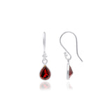 925 Sterling Silver Natural Garnet Pear Cut Gemstone Drop Earring Pair