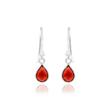 925 Sterling Silver Natural Garnet Pear Cut Gemstone Drop Earring Pair