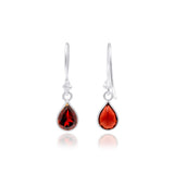 925 Sterling Silver Natural Garnet Pear Cut Gemstone Drop Earring Pair