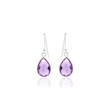 Natural Amethyst Pear Shaped Gemstone 925 Sterling Silver Earring Pair