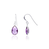 Natural Amethyst Pear Shaped Gemstone 925 Sterling Silver Earring Pair
