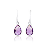 Natural Amethyst Pear Shaped Gemstone 925 Sterling Silver Earring Pair