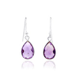 Natural Amethyst Pear Shaped Gemstone 925 Sterling Silver Earring Pair