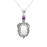 Natural Oval Cut White Topaz & Round Cut Amethyst Gemstone Pendant Gift For Her