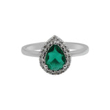 Pear Shape Emerald Stone Ring, Earring And Pendant Set