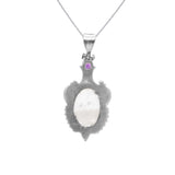 Natural Oval Cut White Topaz & Round Cut Amethyst Gemstone Pendant Gift For Her