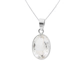 925 Sterling Silver Natural White Topaz Oval Cut Gemstone Pendant Jewelry