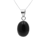 Pure 925 Sterling Silver Natural Black Onyx Oval Cut Gemstone Pendant Jewelry