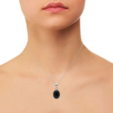Pure 925 Sterling Silver Natural Black Onyx Oval Cut Gemstone Pendant Jewelry