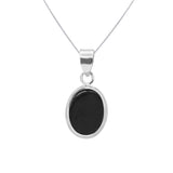 Pure 925 Sterling Silver Natural Black Onyx Oval Cut Gemstone Pendant Jewelry