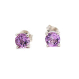 Solid 925 Sterling Silver Natural Amethyst Round Gemstone Stud Earring
