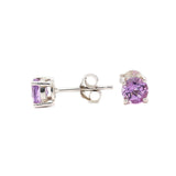 Solid 925 Sterling Silver Natural Amethyst Round Gemstone Stud Earring