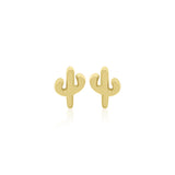 Mini Solid Cactus 925 Sterling Silver Yellow Gold Plated Earring Stud
