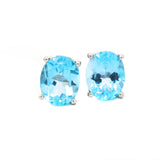 Beautiful Oval Shaped Natural Blue Topaz Gemstone 925 Sterling Silver Stud Earring