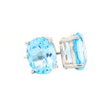 Beautiful Oval Shaped Natural Blue Topaz Gemstone 925 Sterling Silver Stud Earring