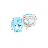 Beautiful Oval Shaped Natural Blue Topaz Gemstone 925 Sterling Silver Stud Earring