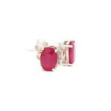 Prong Set 925 Sterling Silver Natural Oval Ruby Gemstone Earring Stud
