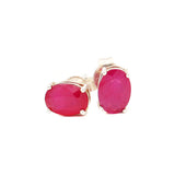 Prong Set 925 Sterling Silver Natural Oval Ruby Gemstone Earring Stud