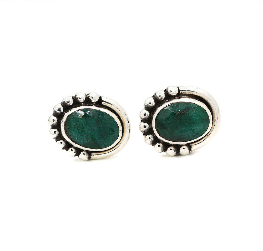 Oval Emerald Silver Earring Stud