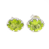 Natural Green Peridot Gemstone 925 Sterling Silver Earring Stud