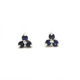 Silver Three Stone Blue Sapphire Stud Earring