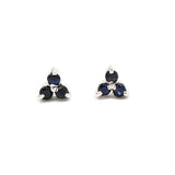 Silver Three Stone Blue Sapphire Stud Earring