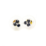 Silver Three Stone Blue Sapphire Stud Earring