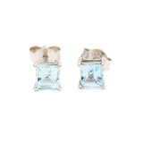 Square Aquamarine Gemstone Earring Stud
