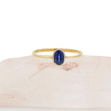 9K Yellow Gold Natural Blue Sapphire Gemstone Oval Cut Bezel Set Ring