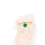 9K Yellow Gold Round Shaped Natural Emerald Gemstone Healing Ring