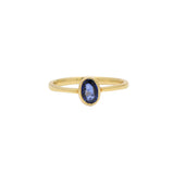 Solid Yellow Gold Oval Blue Sapphire Ring