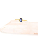 Solid Yellow Gold Oval Blue Sapphire Ring