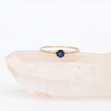 Natural Blue Sapphire Round Cut Gemstone 9K Gold Prong Set Healing Ring