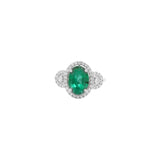 White Gold Natural Emerald Oval Cut Gemstone And Diamond Ring
