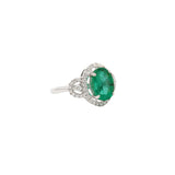 White Gold Natural Emerald Oval Cut Gemstone And Diamond Ring