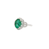 White Gold Natural Emerald Oval Cut Gemstone And Diamond Ring