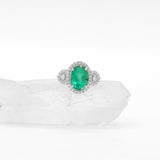 White Gold Natural Emerald Oval Cut Gemstone And Diamond Ring
